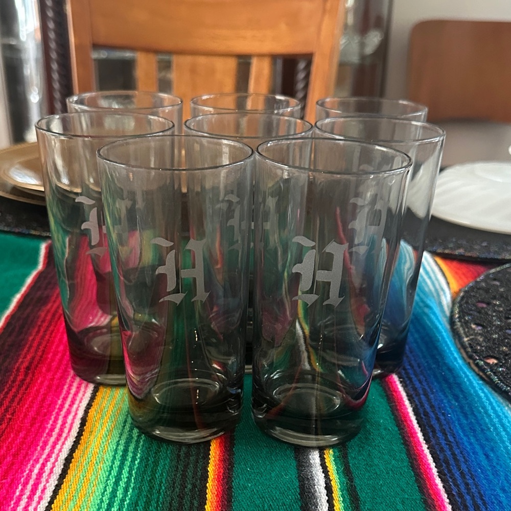 Set of 8 Vintage Libbey Smoke Gray Tumblers with “H” monogram